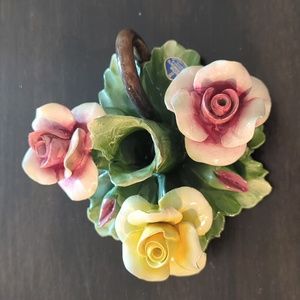 Vintage Capodimonte Porcelain Candle Holder Center w/ Flowers Made in Italy